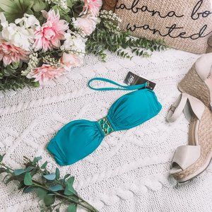 ABS Turquoise Bandeau Bikini Top Gem Accent XS NWT